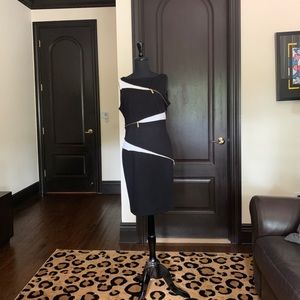 Adrienne Vittadini black/white zipper dress size